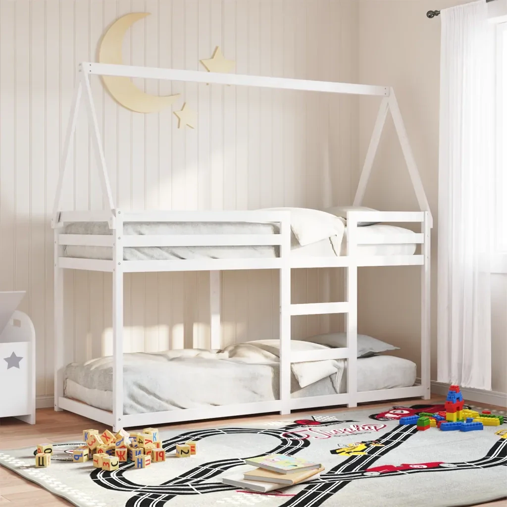 Letto singolo | Letto per adulti | Letto a Castello con Tetto Bianco 90x200 cm in Legno di Pino - Image 2