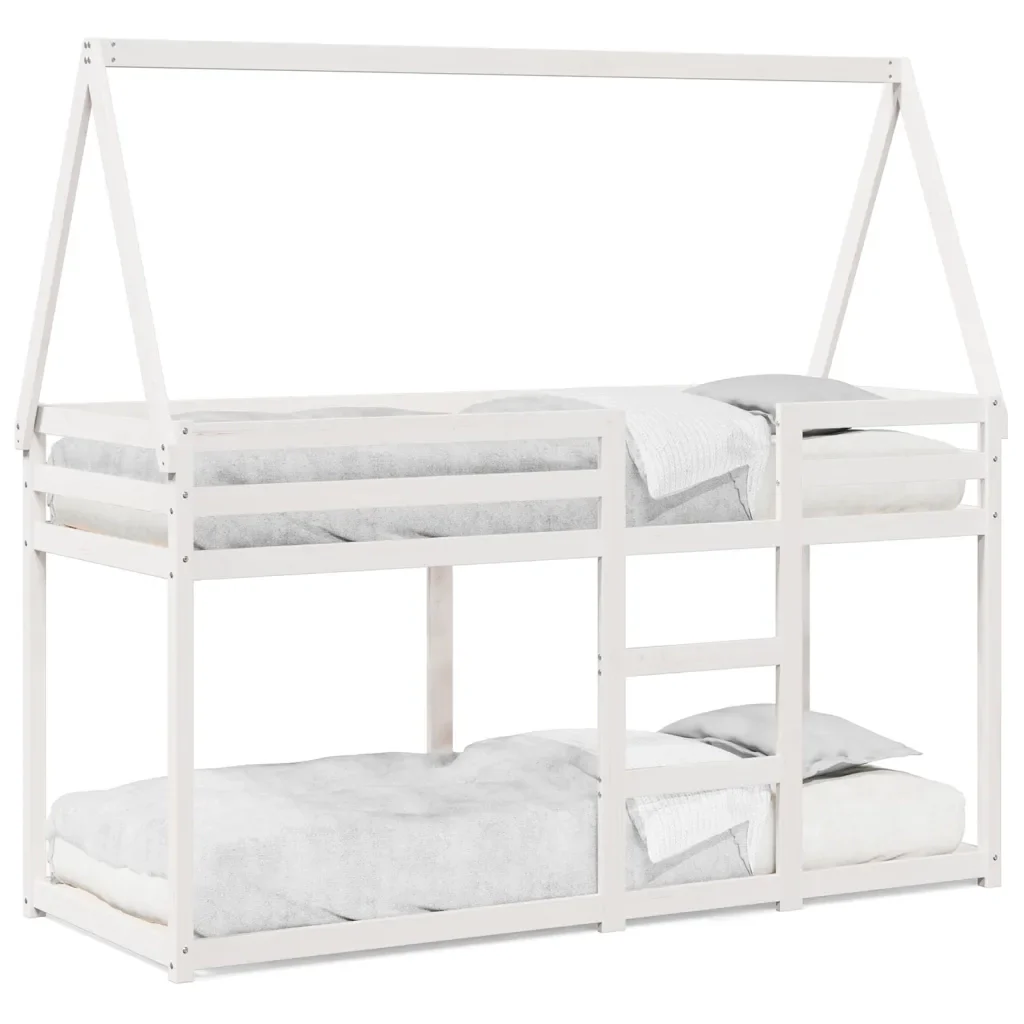 Letto singolo | Letto per adulti | Letto a Castello con Tetto Bianco 90x200 cm in Legno di Pino