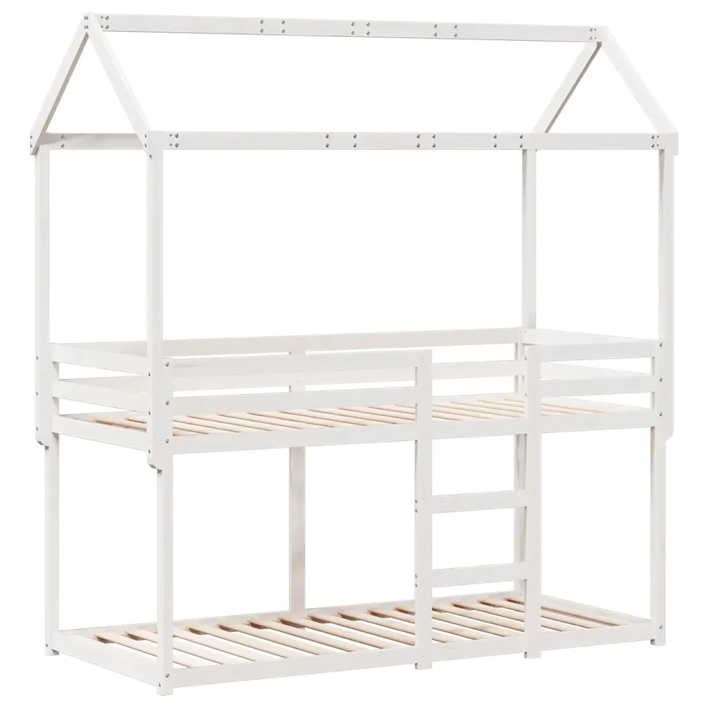 Letto singolo | Letto per adulti | Letto a Castello con Tetto Bianco 90x200 cm in Legno di Pino - Image 3