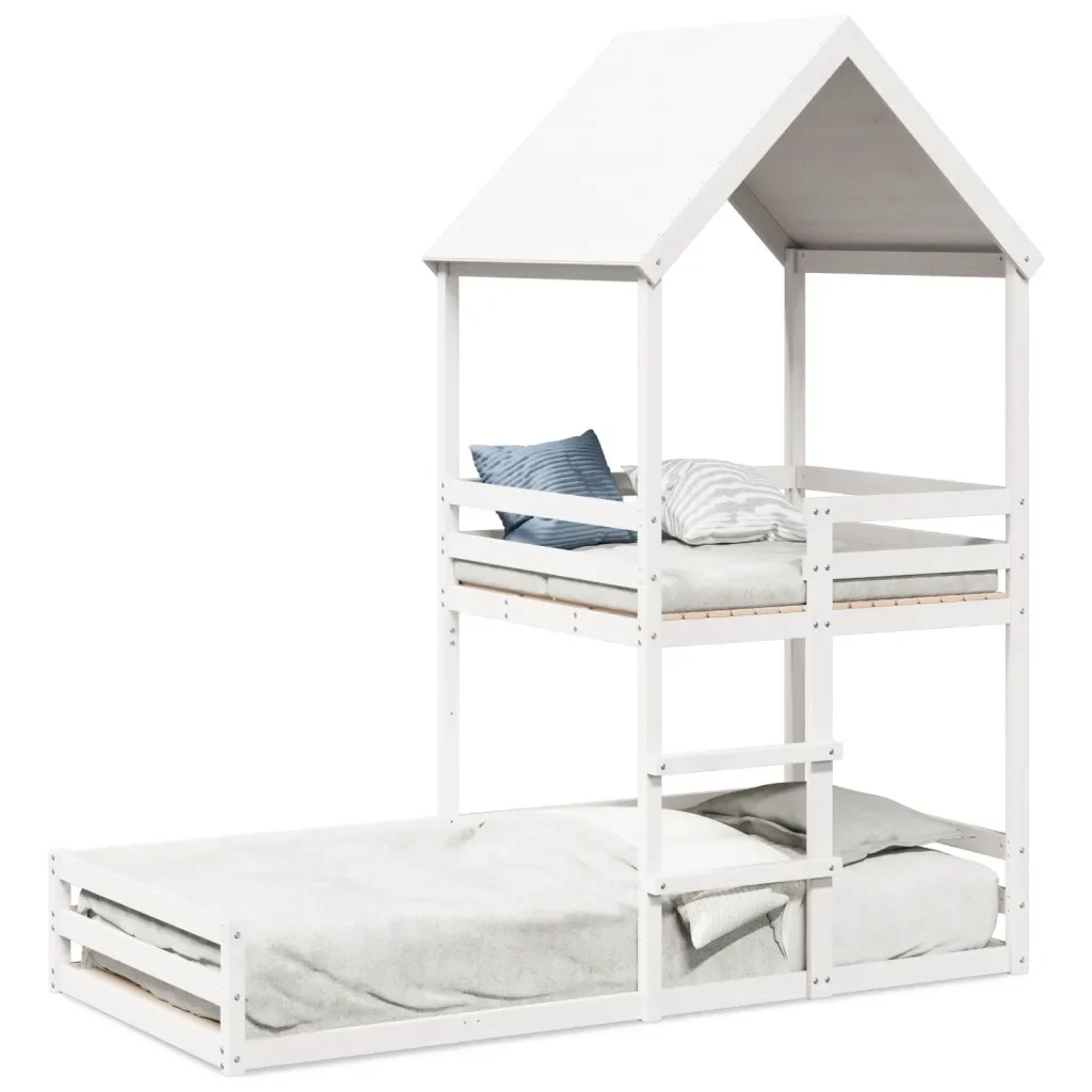 Letto singolo | Letto per adulti | Letto a Castello con Tetto Bianco 90x200 cm in Legno di Pino