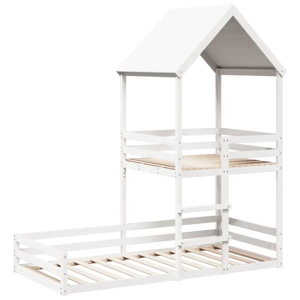 Letto singolo | Letto per adulti | Letto a Castello con Tetto Bianco 90x200 cm in Legno di Pino - Image 4