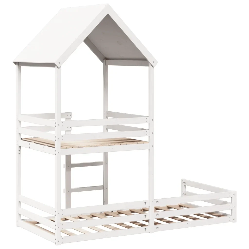 Letto singolo | Letto per adulti | Letto a Castello con Tetto Bianco 90x200 cm in Legno di Pino - Image 6