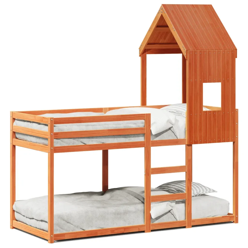 Letto singolo | Letto per adulti | Letto a Castello con Tetto Cera 80x200 cm Legno Massello Pino