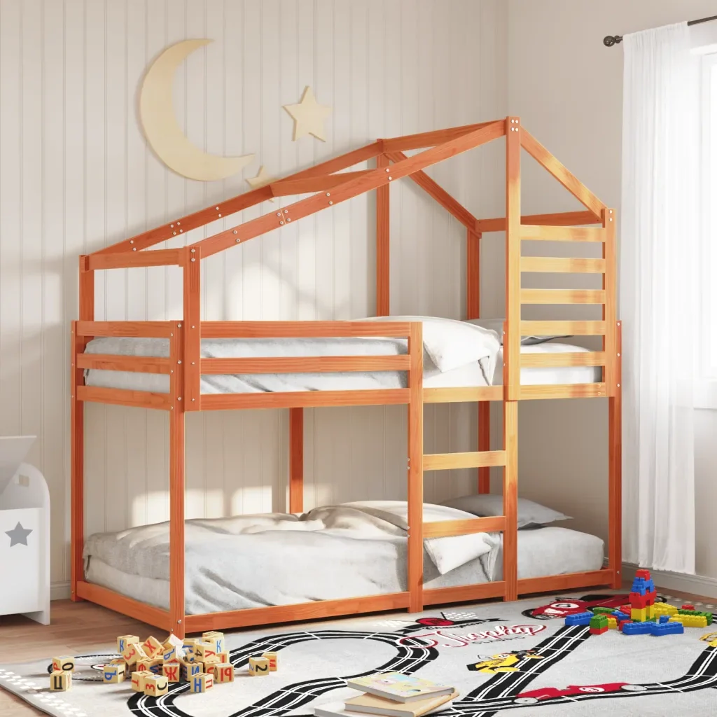 Letto singolo | Letto per adulti | Letto a Castello con Tetto Marrone Cera 90x190 cm Massello Pino - Image 2