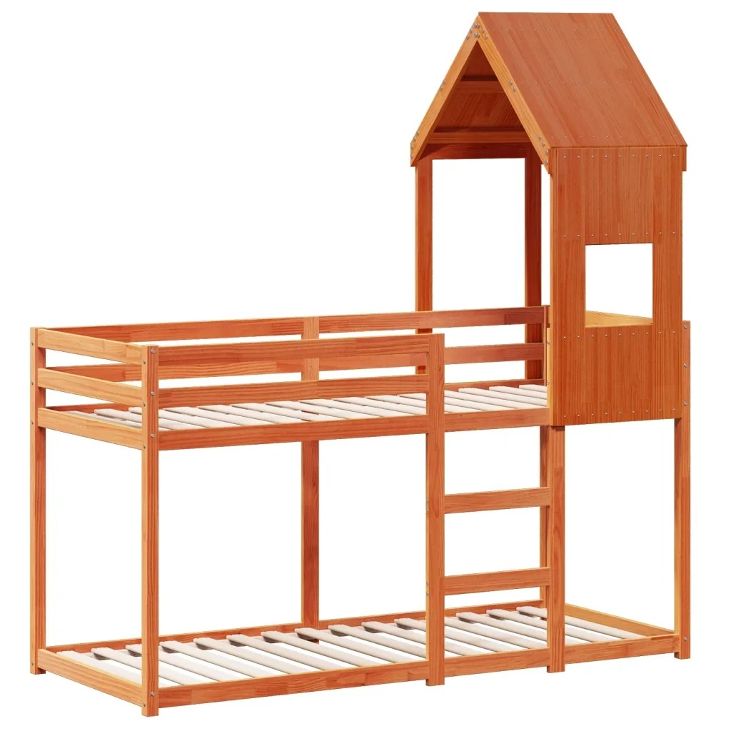 Letto singolo | Letto per adulti | Letto a Castello con Tetto Marrone Cera 90x190 cm Massello Pino - Image 3