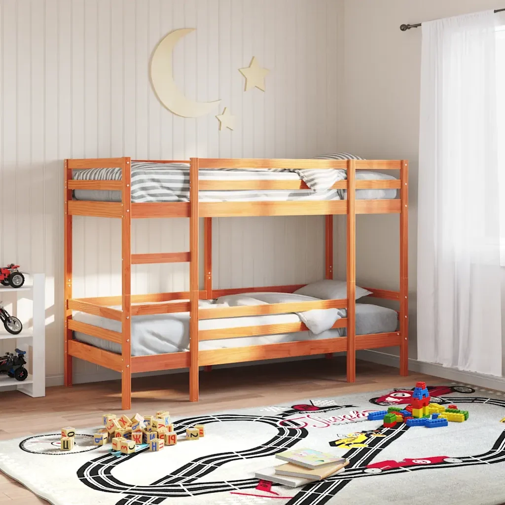 Letto singolo | Letto per adulti | Letto a Castello Marrone Cera 75x190 cm in Legno di Pino - Image 2