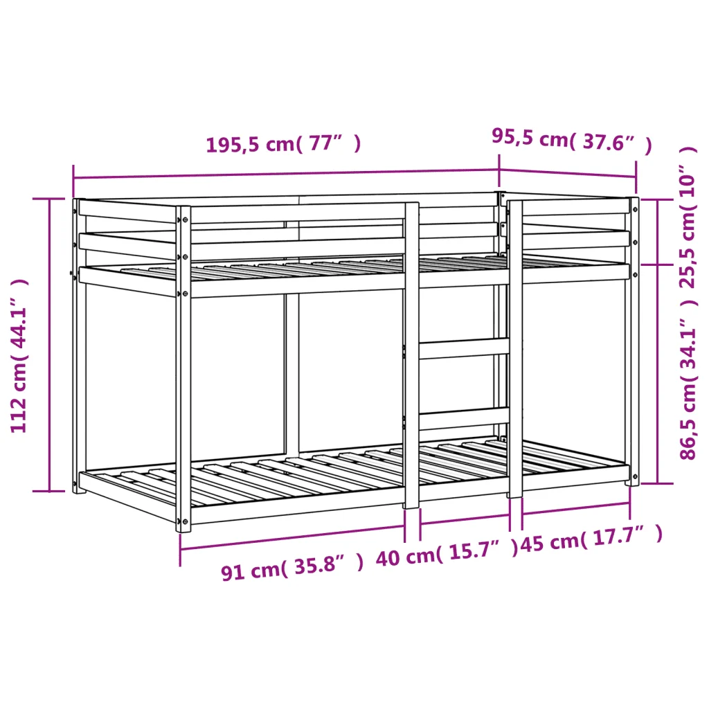 Letto singolo | Letto per adulti | Letto a Castello Marrone Cera 90x190 cm in Legno di Pino - Image 9