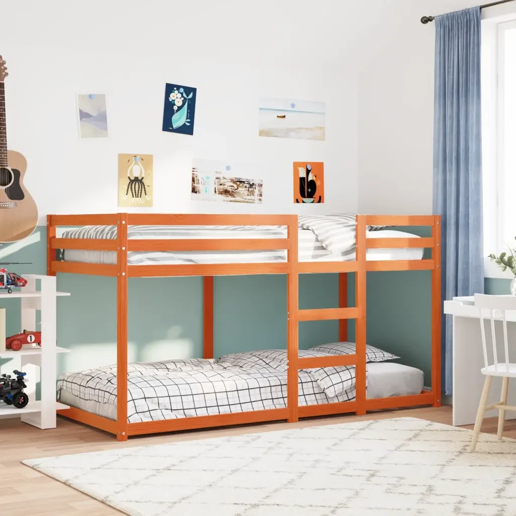 Letto singolo | Letto per adulti | Letto a Castello Marrone Cera 90x200 cm in Legno di Pino - Image 2