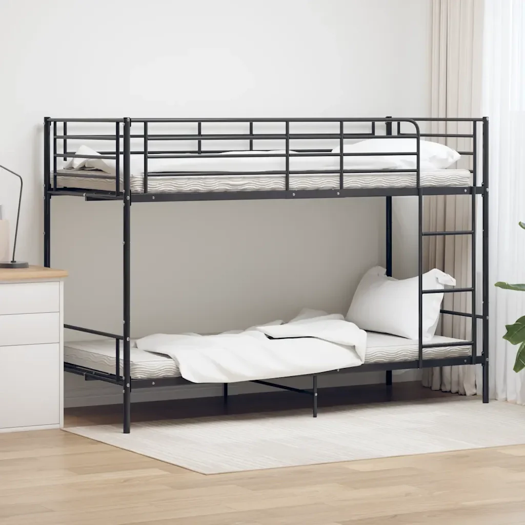 Letto singolo | Letto per adulti | Letto a Castello Nero in Metallo 90x200 cm - Image 2