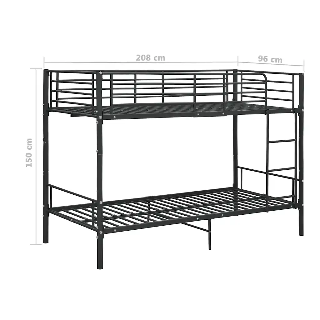 Letto singolo | Letto per adulti | Letto a Castello Nero in Metallo 90x200 cm - Image 9