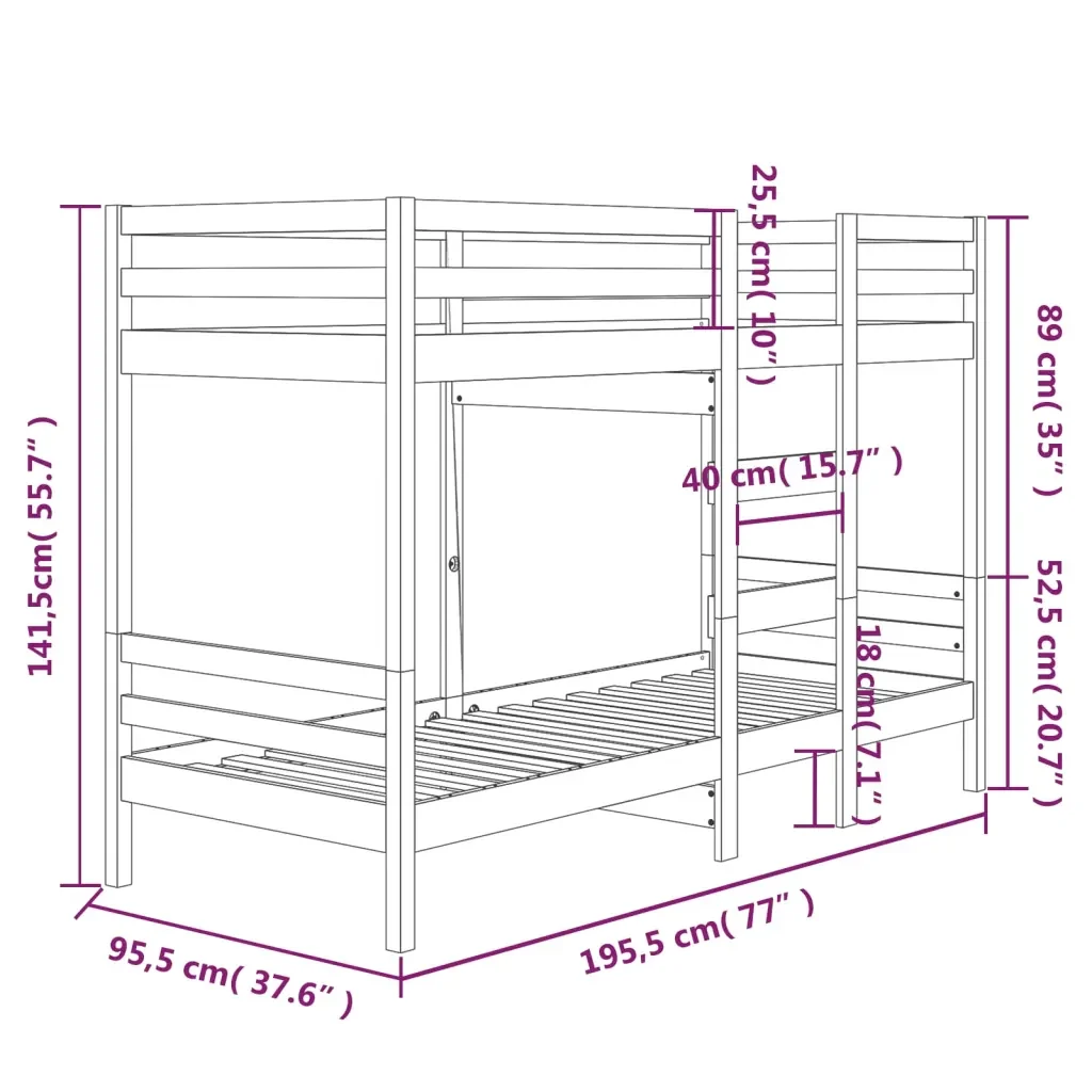 Letto singolo | Letto per adulti | Letto a Castello senza Materasso 90x190 cm Legno di Pino - Image 8