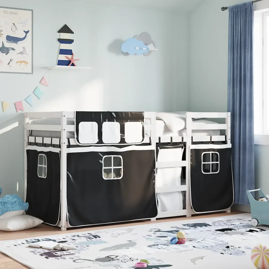 Letto singolo | Letto per adulti | Letto a Castello senza Materasso Bianco e Nero 75x190 cm inPino - Image 2