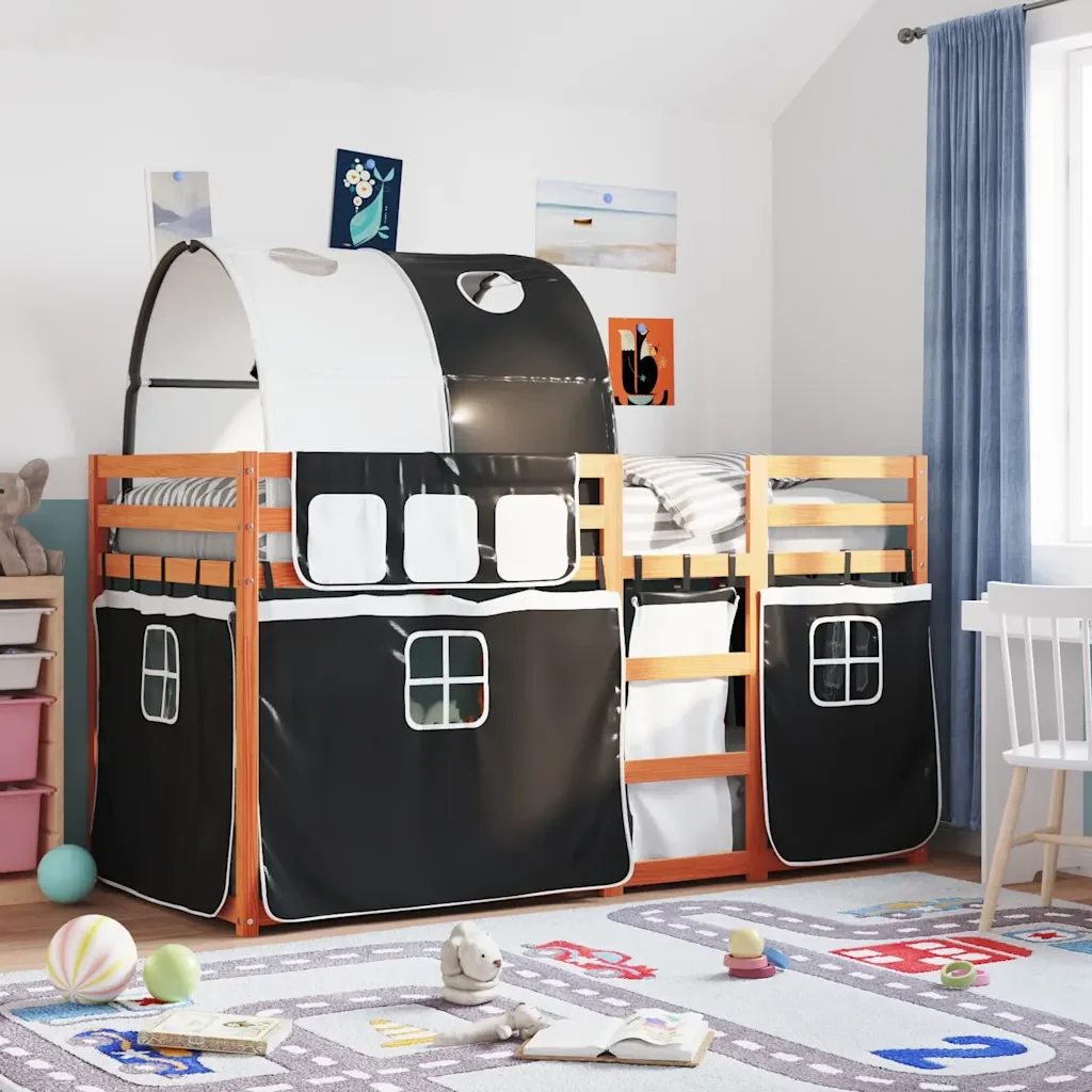 Letto singolo | Letto per adulti | Letto a Castello senza Materasso Bianco e Nero 80x200cm in Pino - Image 2