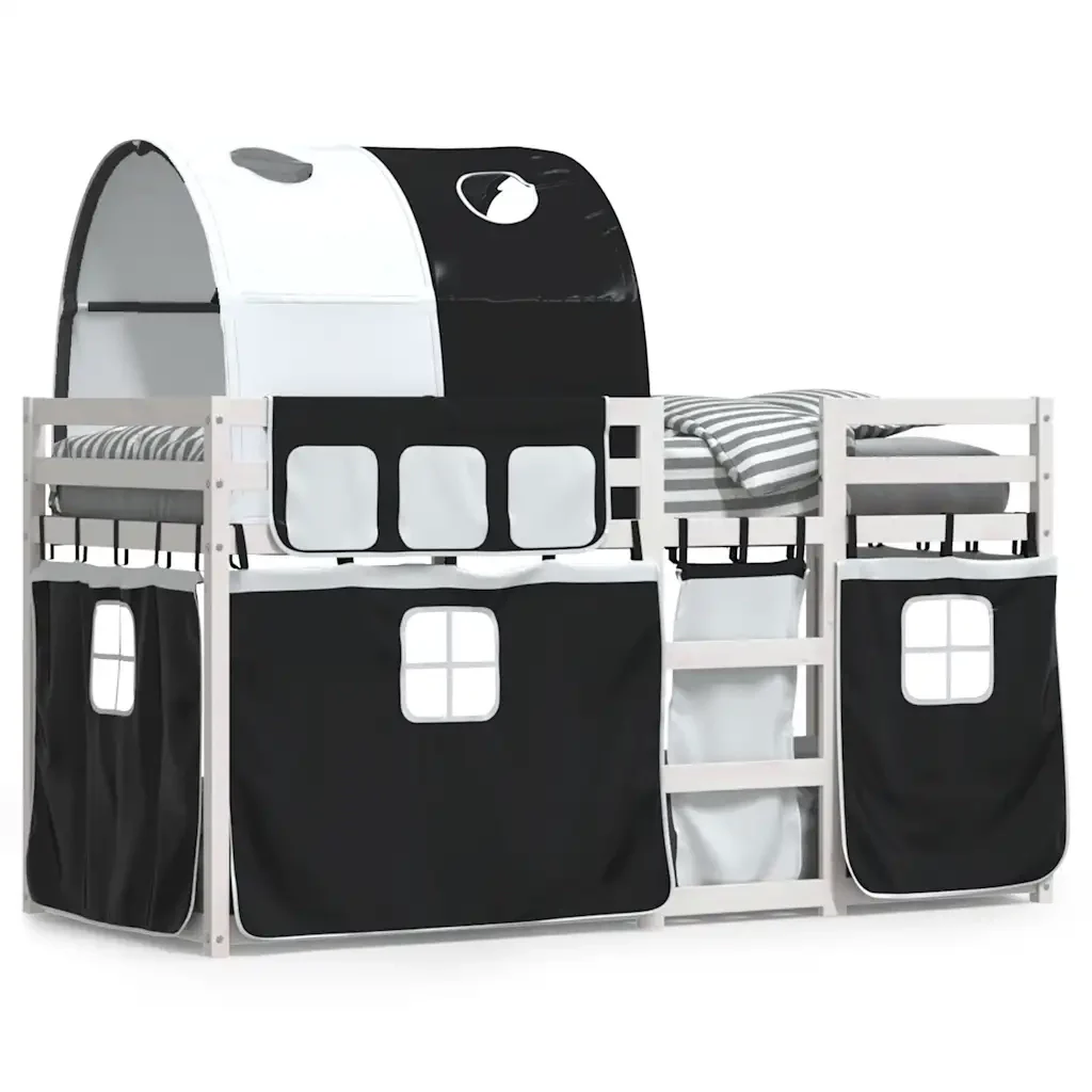 Letto singolo | Letto per adulti | Letto a Castello senza Materasso Bianco e Nero 80x200cm in Pino