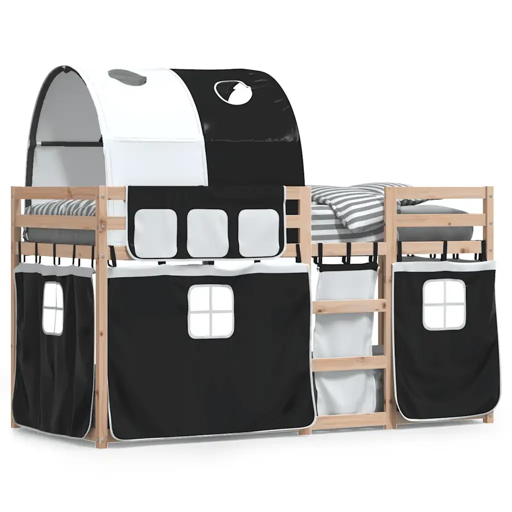 Letto singolo | Letto per adulti | Letto a Castello senza Materasso Bianco e Nero 80x200cm in Pino