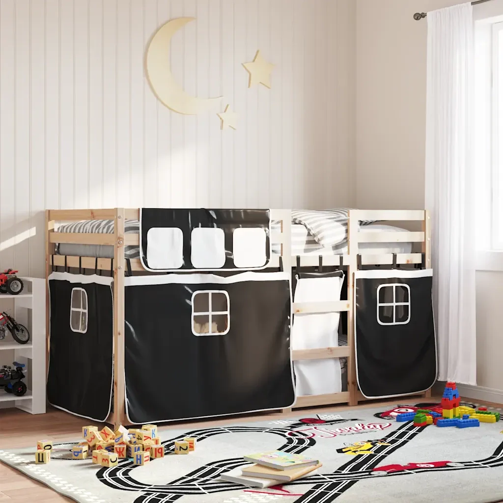 Letto singolo | Letto per adulti | Letto a Castello senza Materasso Bianco e Nero 90x190cm in Pino - Image 2