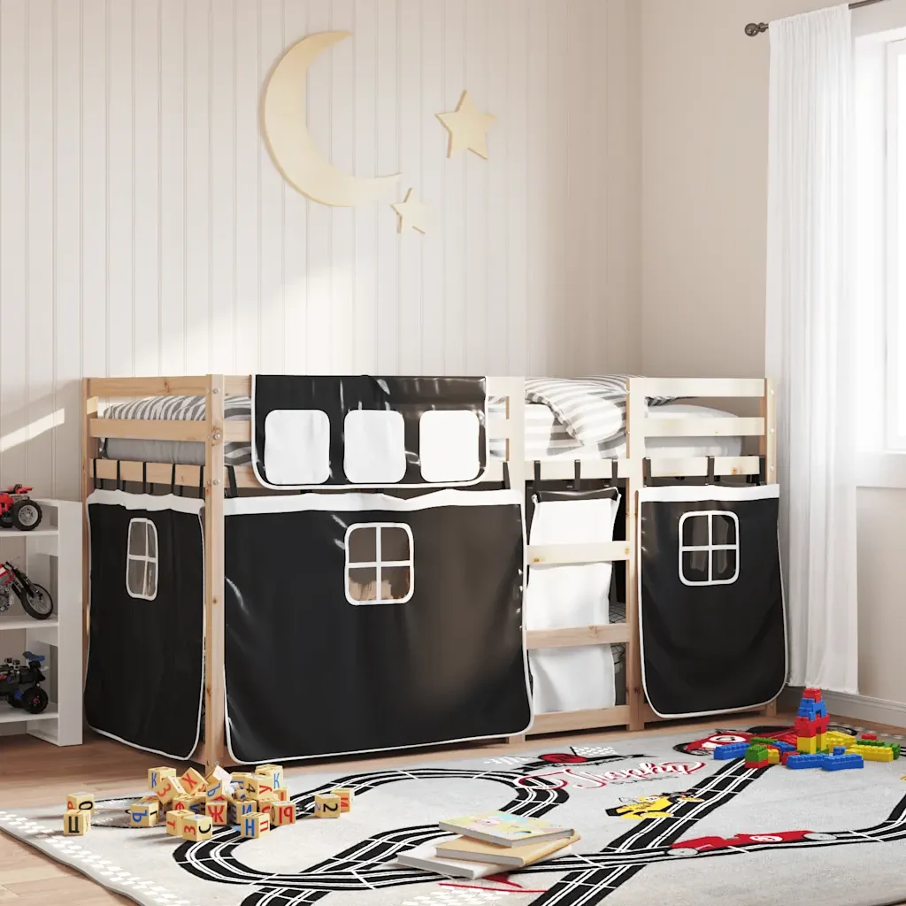 Letto singolo | Letto per adulti | Letto a Castello senza Materasso Bianco e Nero 90x200cm in Pino - Image 2