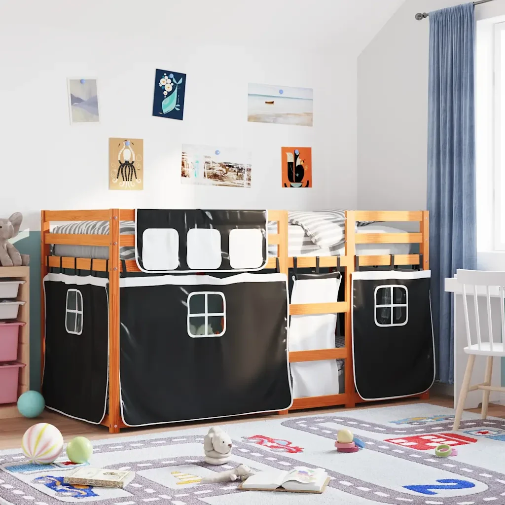 Letto singolo | Letto per adulti | Letto a Castello senza Materasso Bianco e Nero 90x200cm in Pino - Image 2