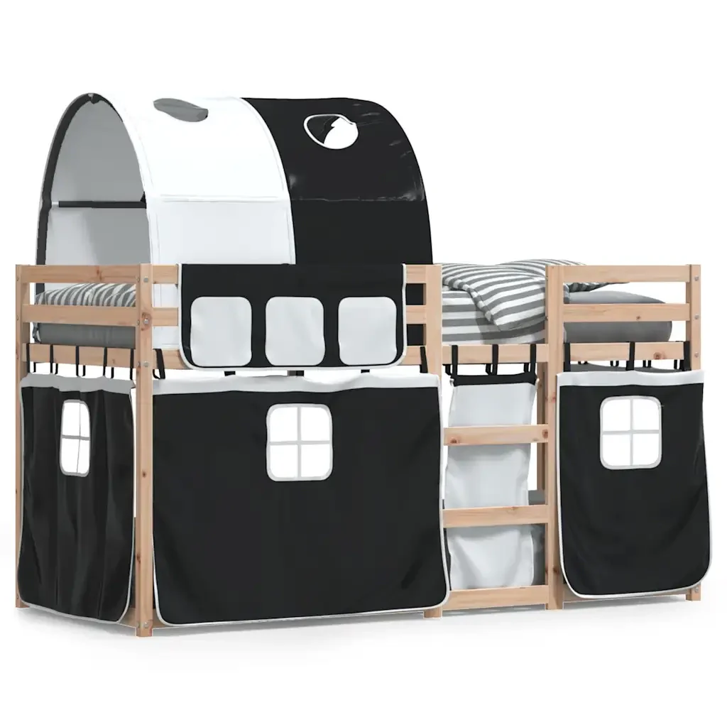 Letto singolo | Letto per adulti | Letto a Castello senza Materasso Bianco e Nero 90x200cm in Pino