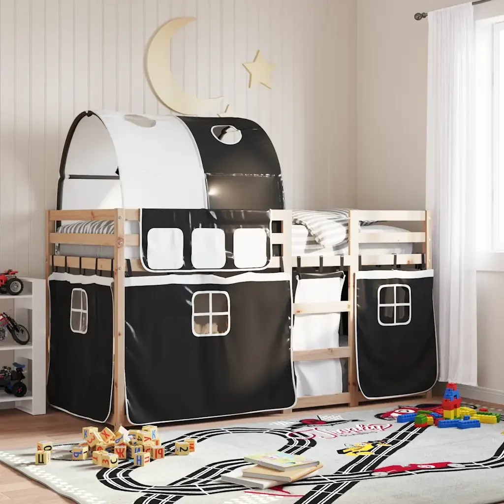 Letto singolo | Letto per adulti | Letto a Castello senza Materasso Bianco e Nero 90x200cm in Pino - Image 2