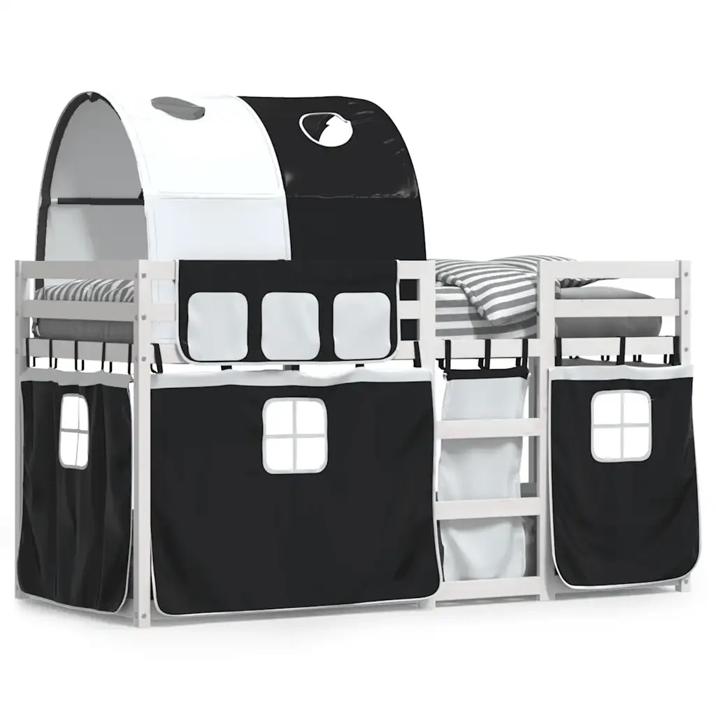 Letto singolo | Letto per adulti | Letto a Castello senza Materasso Bianco e Nero 90x200cm in Pino