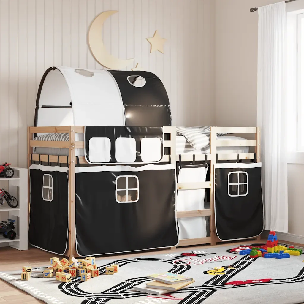 Letto singolo | Letto per adulti | Letto a Castello senza Materasso Bianco e Nero 90x200cm in Pino - Image 2