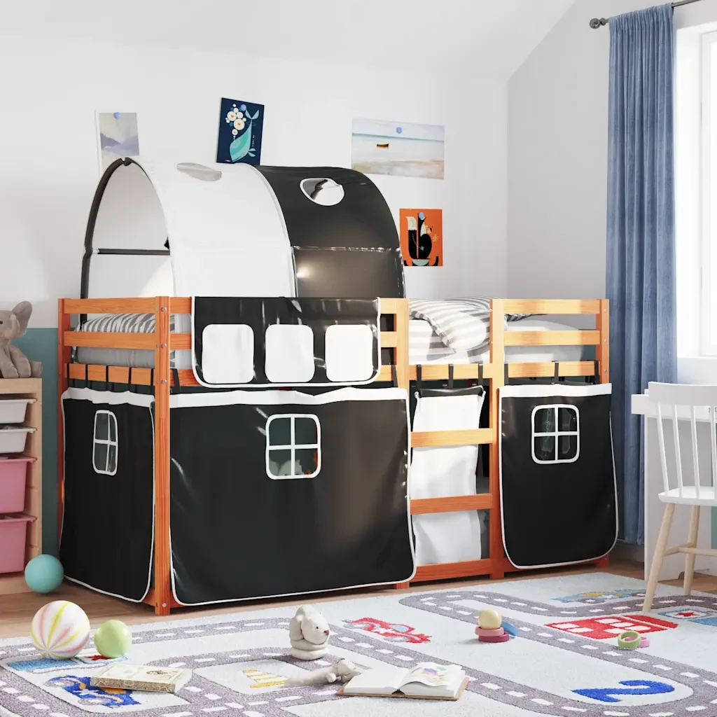 Letto singolo | Letto per adulti | Letto a Castello senza Materasso Bianco e Nero 90x200cm in Pino - Image 2
