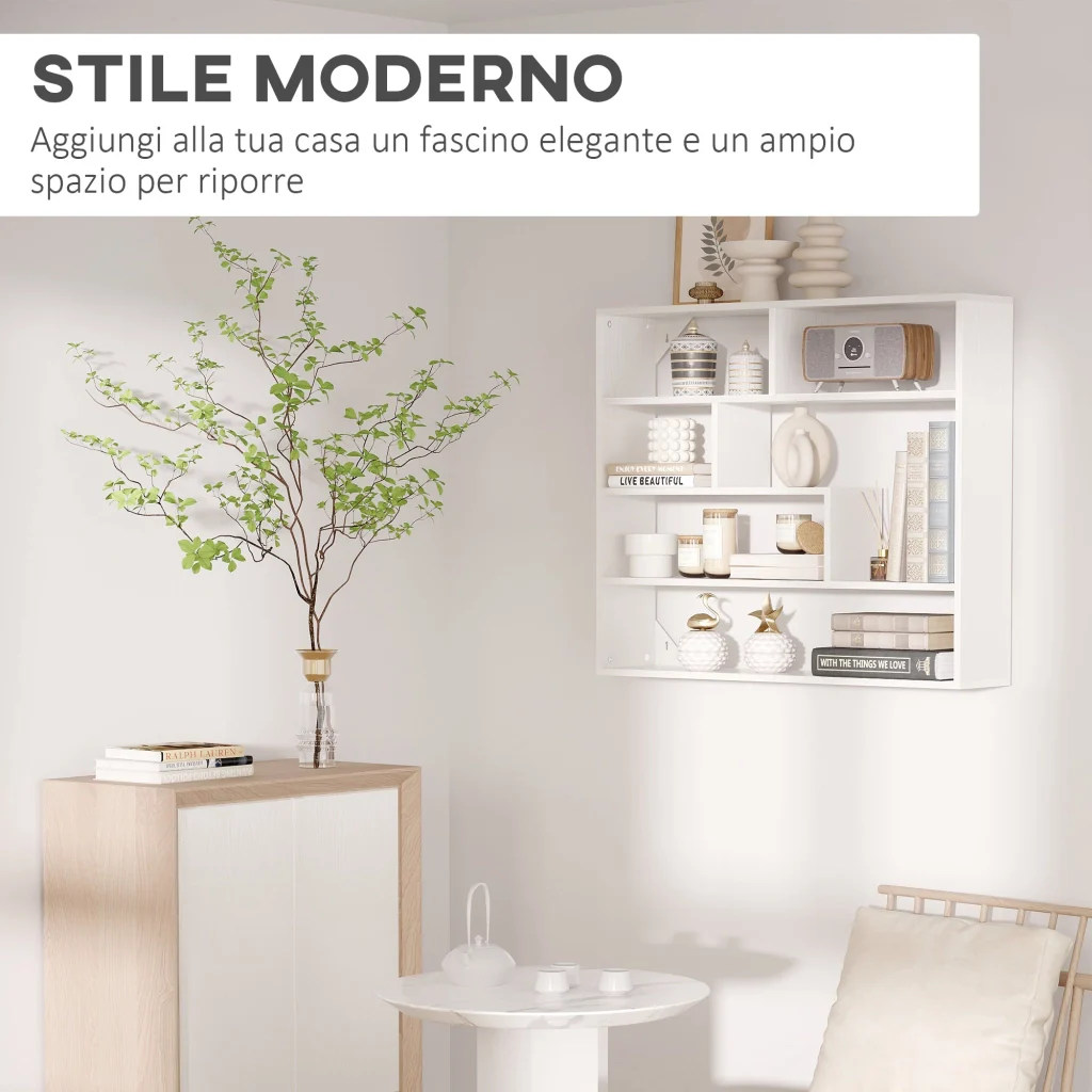 Libreria a Muro 4 Livelli 94x19,5x80 cm in Legno Bianco - Image 4