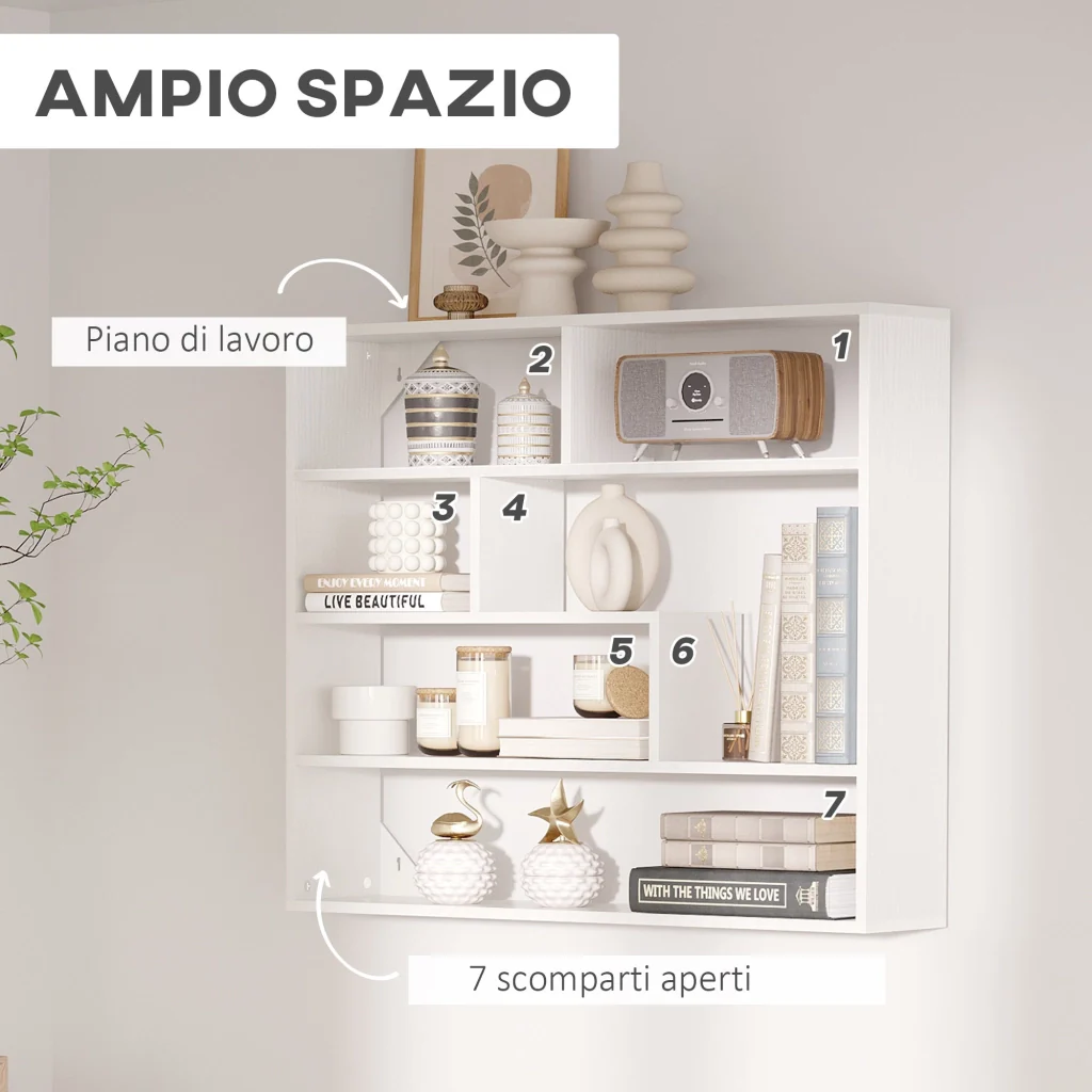 Libreria a Muro 4 Livelli 94x19,5x80 cm in Legno Bianco - Image 6