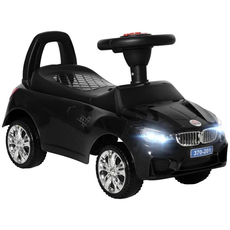 MACCHININA PER BAMBINI CAVALCABILE CON VOLANTE, FARI E MUSICHE INTEGRATE, IN PP E METALLO, 63.5X28X36 CM, NERO