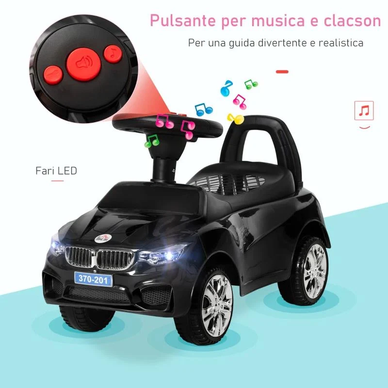 MACCHININA PER BAMBINI CAVALCABILE CON VOLANTE, FARI E MUSICHE INTEGRATE, IN PP E METALLO, 63.5X28X36 CM, NERO - Image 2