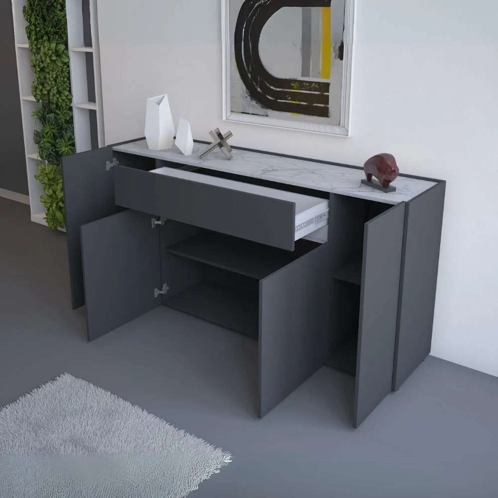 Madia Nordik 4 ante e 1 cassetto in antracite e bianco 170x39.6x85H – Stile e funzionalità - Image 2
