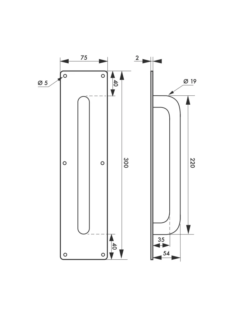 Maniglione in acciaio inox con piastra 300 x 75 mm – THIRARD - Image 2