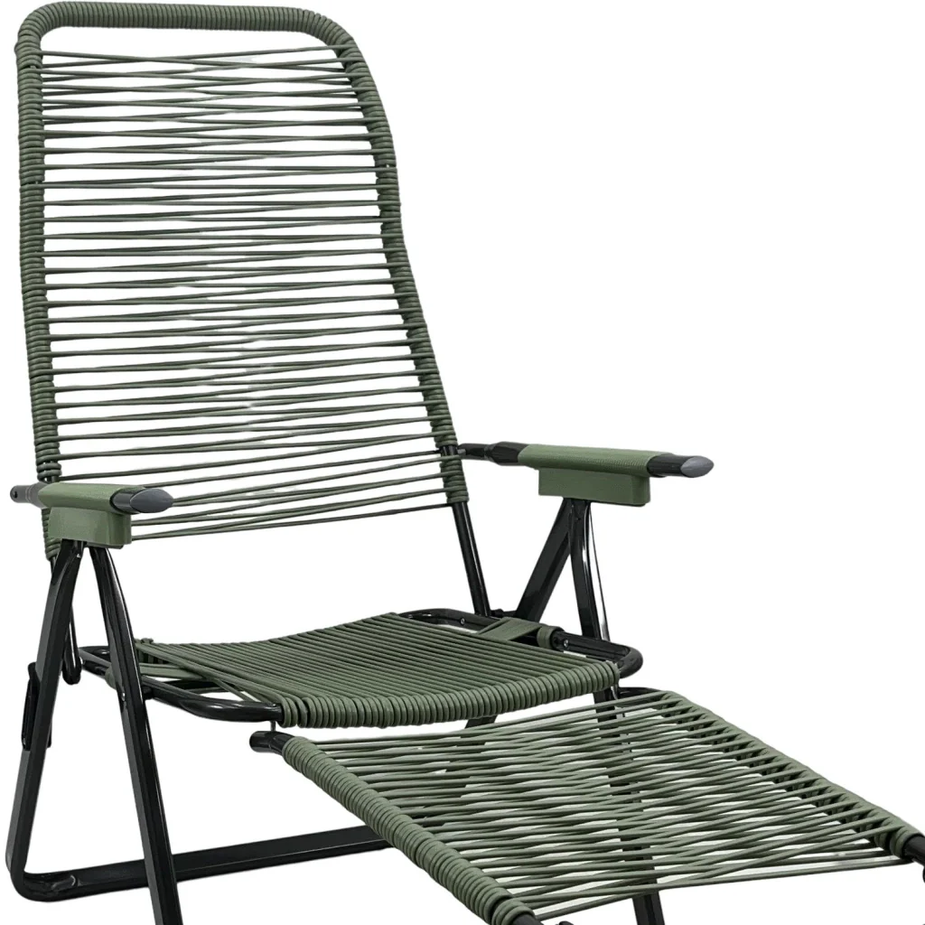 Marvin Sdraio Cordonata con Poggiapiedi Sedia a Sdraio da Giardino Filo in Pvc Pieghevole Metallo Poltrona Relax d Verde - Image 3