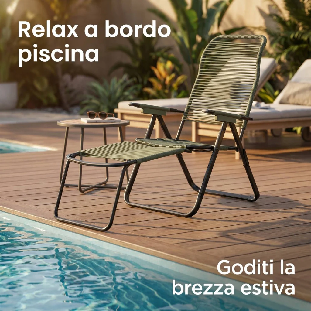 Marvin Sdraio Cordonata con Poggiapiedi Sedia a Sdraio da Giardino Filo in Pvc Pieghevole Metallo Poltrona Relax d Verde - Image 4