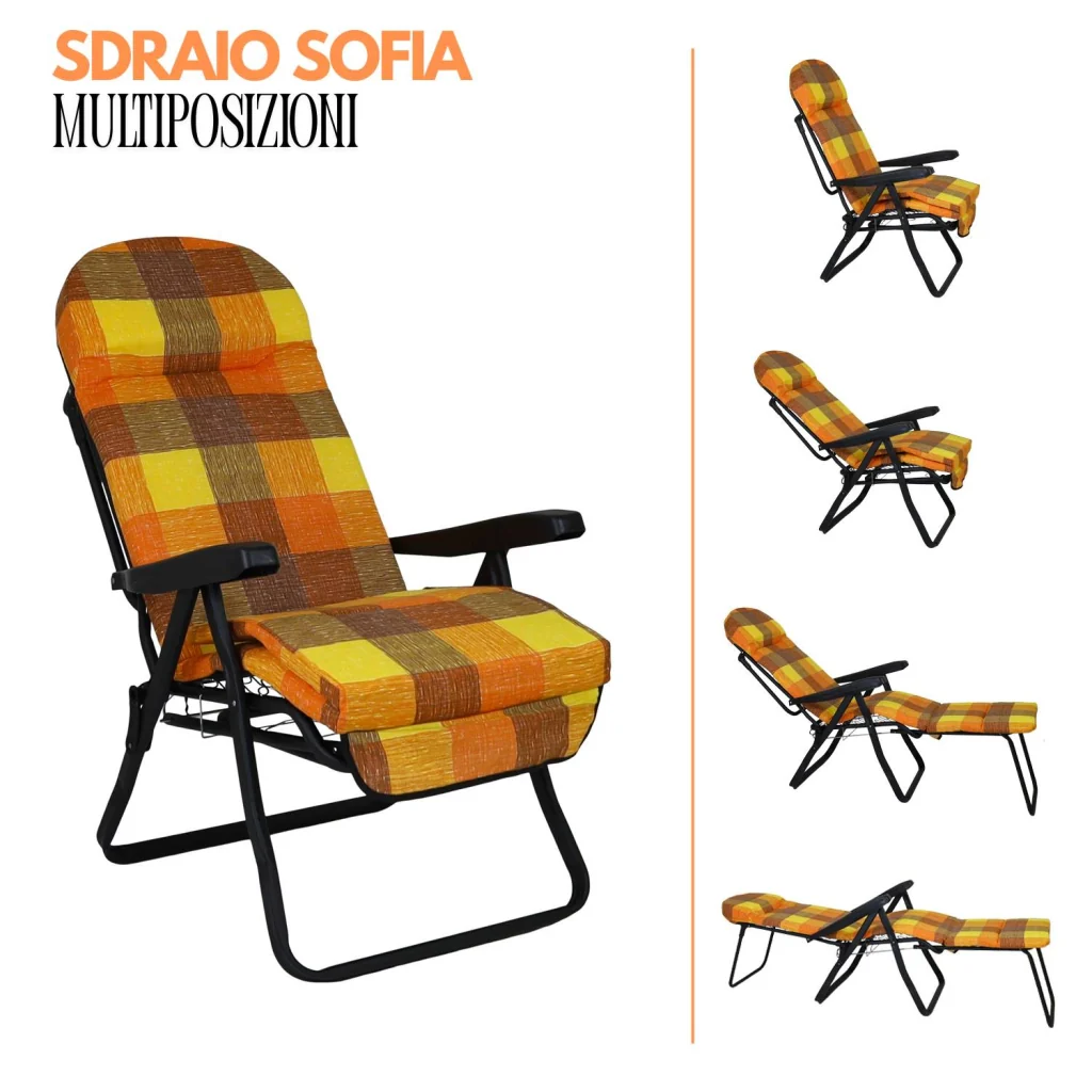Marvin Sdraio Reclinabile da Giardino Sofia con Poggiapiedi Estraibile, 7 Posizioni, Cuscino Anat MARRONE/ARANCIO QUADRI - Image 7