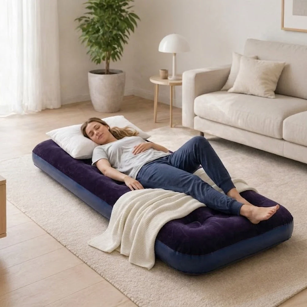 Materasso Singolo Gonfiabile 191x73x22 cm Floccato Ergonomico da Campeggio in PVC Blu