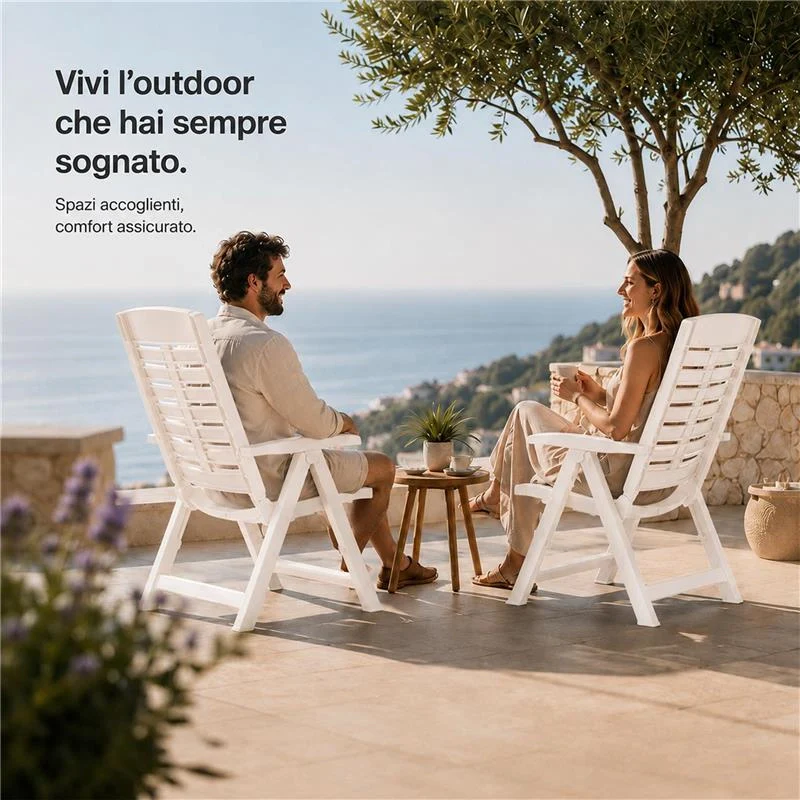 MAURY'S POLTRONA PIEGHEVOLE YUMA IN RESINA A 5 POSIZIONI IN COLORE BIANCO 60 X 61 X 109 CM - Image 2