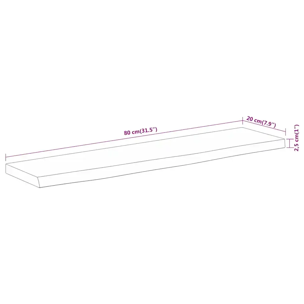 Mensola a Muro 80x20x2,5cm Rettangolare Legno Acacia Bordi Vivi 370226 - Image 8