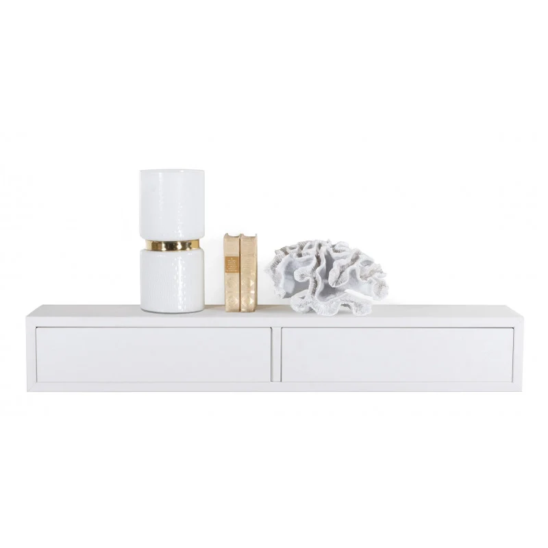Mensola da Muro con Cassetto, Mensola da Parete, Mensola Sospesa, 88.2x13.4x20 cm, Bianco, Kit Tasselli a Scomparsa Incluso - Image 4