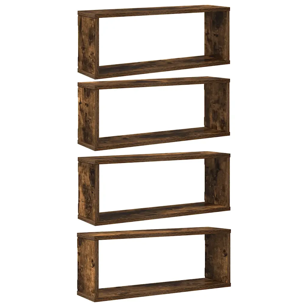 Mensole Muro Cubo 4pz Rovere Fumo 80x15x26,5 cm in Multistrato 815925 - Image 2