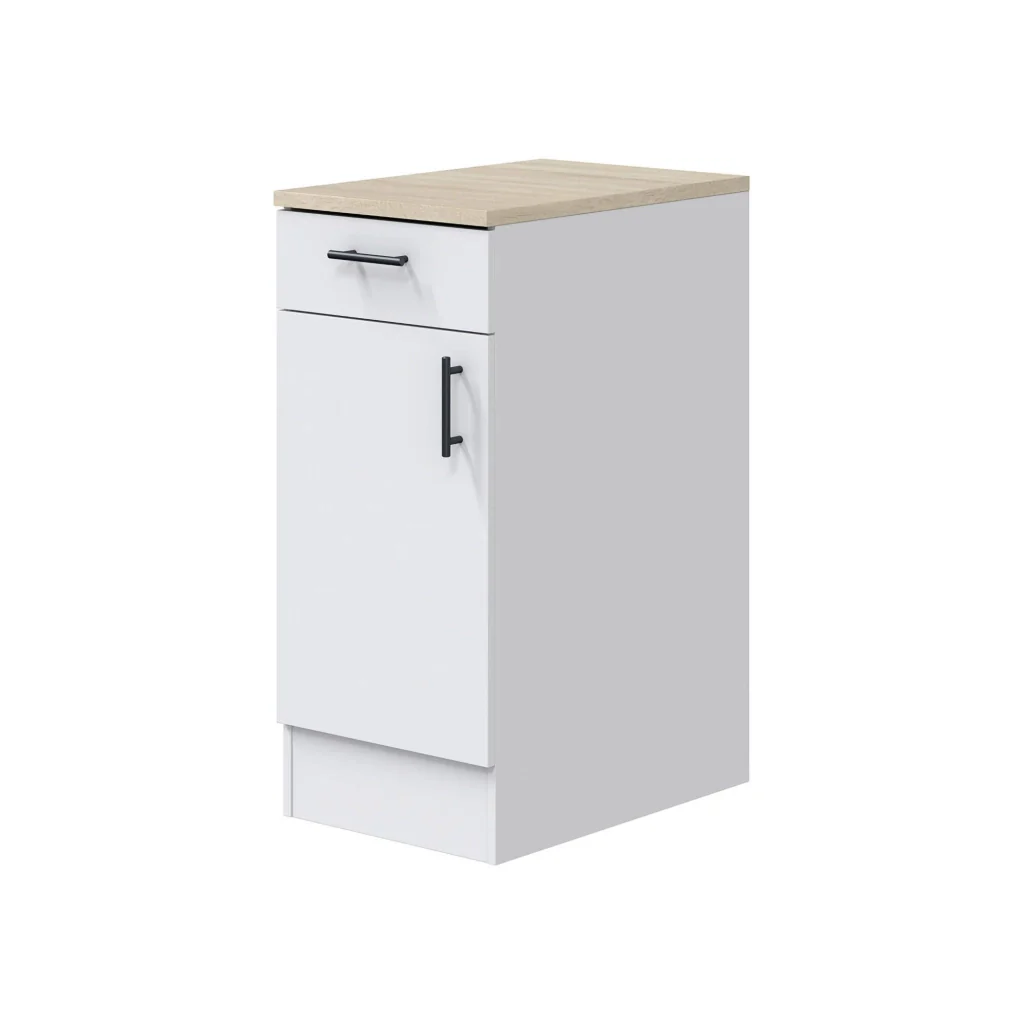 Mobile 1 anta con cassetto Orvia, Mobile contenitore misto, Base cucina con anta e cassetto, Modulo multiuso, 40x60 h90 cm, Bianco e Rovere