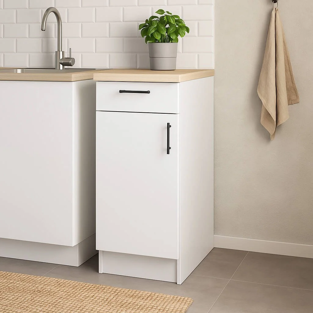 Mobile 1 anta con cassetto Orvia, Mobile contenitore misto, Base cucina con anta e cassetto, Modulo multiuso, 40x60 h90 cm, Bianco e Rovere - Image 2