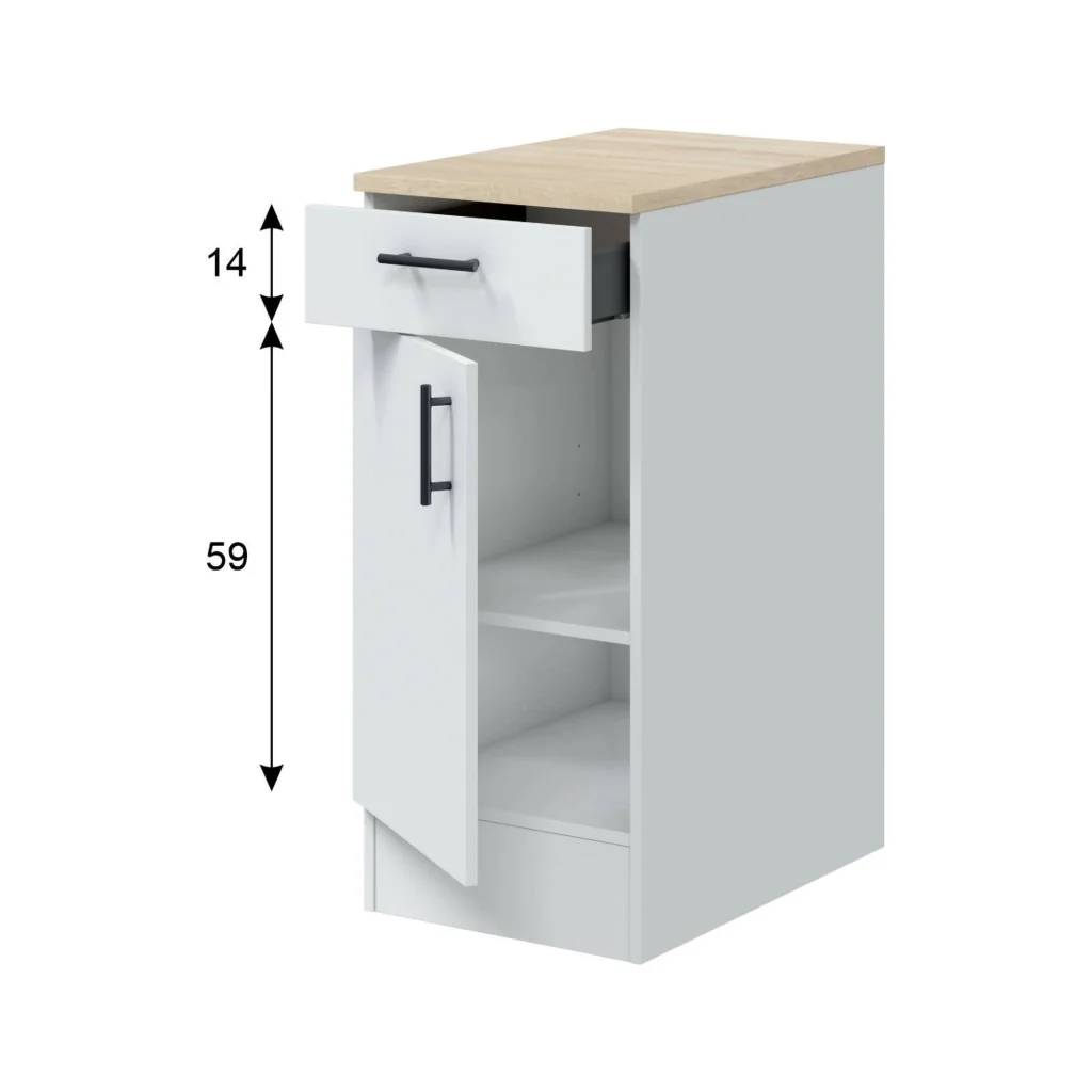 Mobile 1 anta con cassetto Orvia, Mobile contenitore misto, Base cucina con anta e cassetto, Modulo multiuso, 40x60 h90 cm, Bianco e Rovere - Image 4