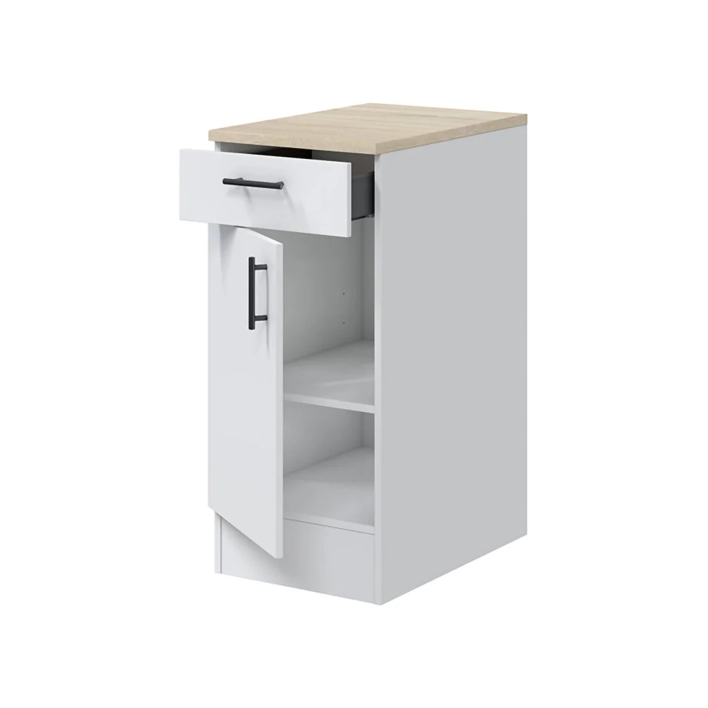 Mobile 1 anta con cassetto Orvia, Mobile contenitore misto, Base cucina con anta e cassetto, Modulo multiuso, 40x60 h90 cm, Bianco e Rovere - Image 5