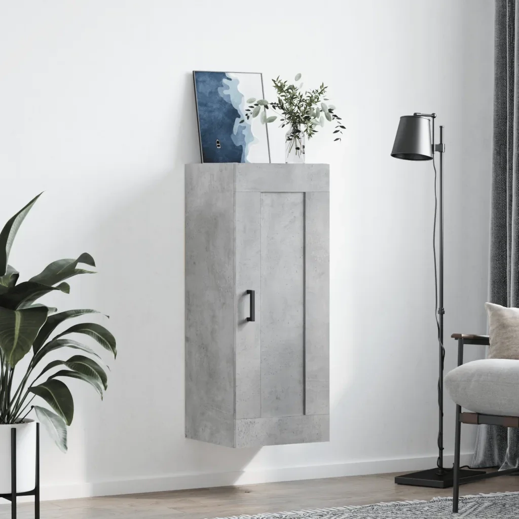 Mobile a Parete Grigio Cemento 34,5x34x90 cm Legno Multistrato 830504 - Image 3
