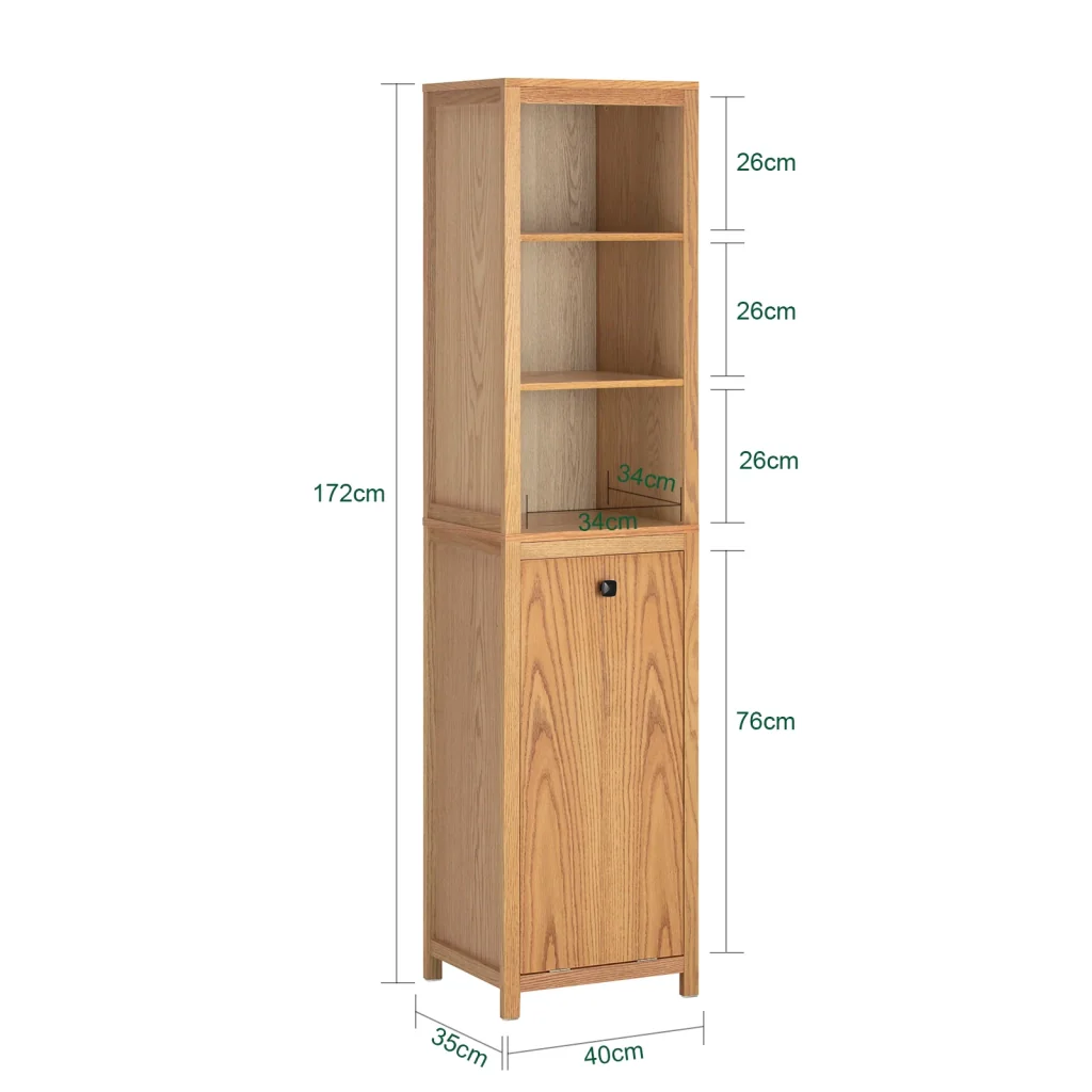 Mobile alto da bagno colonna bagno con portabiancheria armadio da terra 40x35x173cm BZR95-N Naturale - Image 3
