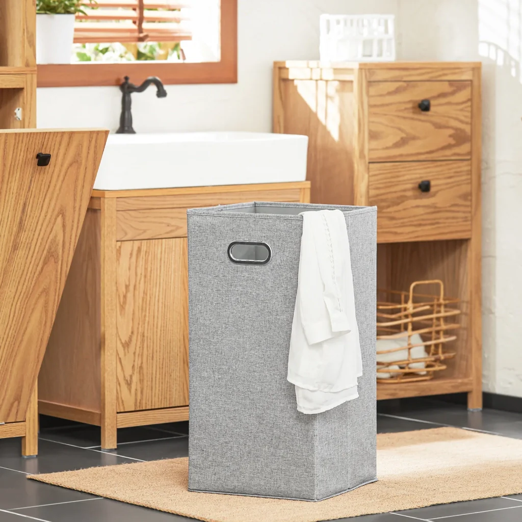 Mobile alto da bagno colonna bagno con portabiancheria armadio da terra 40x35x173cm BZR95-N Naturale - Image 9