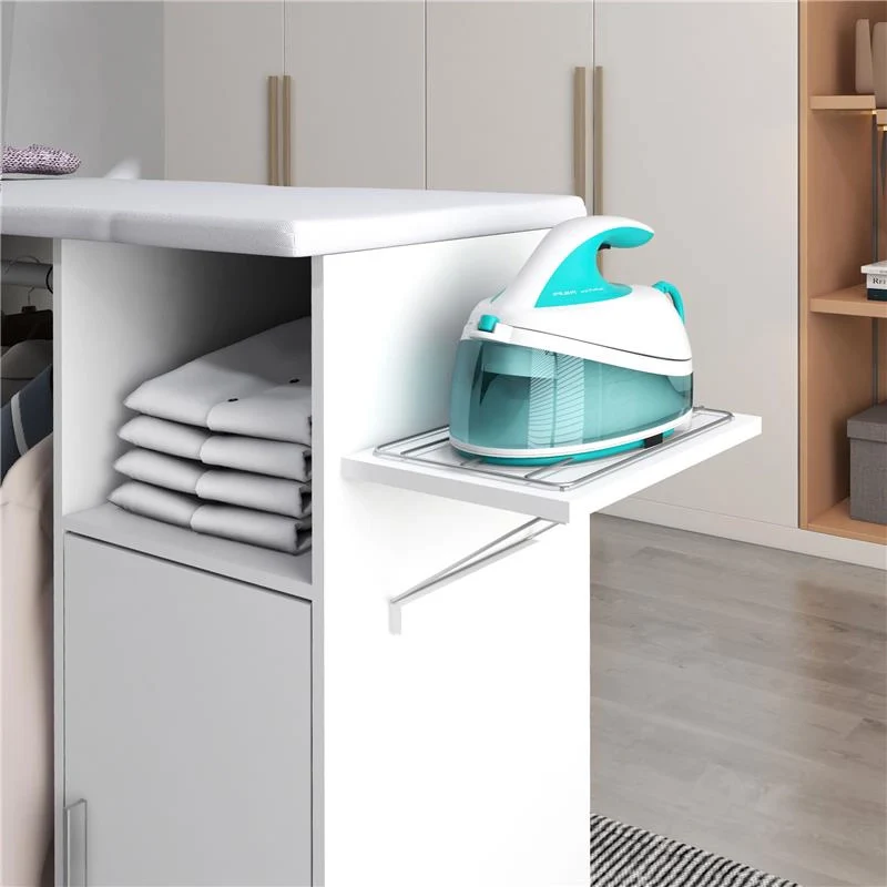 MOBILE ASSE DA STIRO CON PIANO D'APPOGGIO, 3 RIPIANI A CUBO E GUIDA, 107X42.5X99CM, BIANCO - Image 2