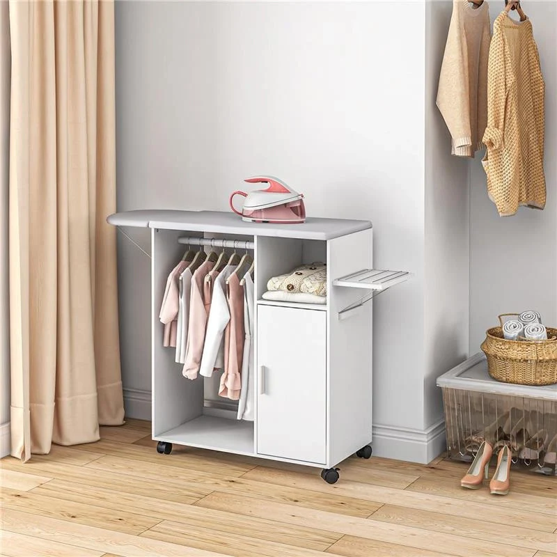 MOBILE ASSE DA STIRO CON PIANO D'APPOGGIO, 3 RIPIANI A CUBO E GUIDA, 107X42.5X99CM, BIANCO - Image 3